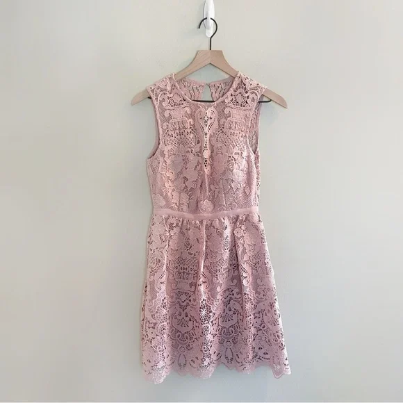 BHLDN Rosaline Dress Size Small Light Pink Lace Cutout Mini Lilac Occasion - Picture 2 of 11
